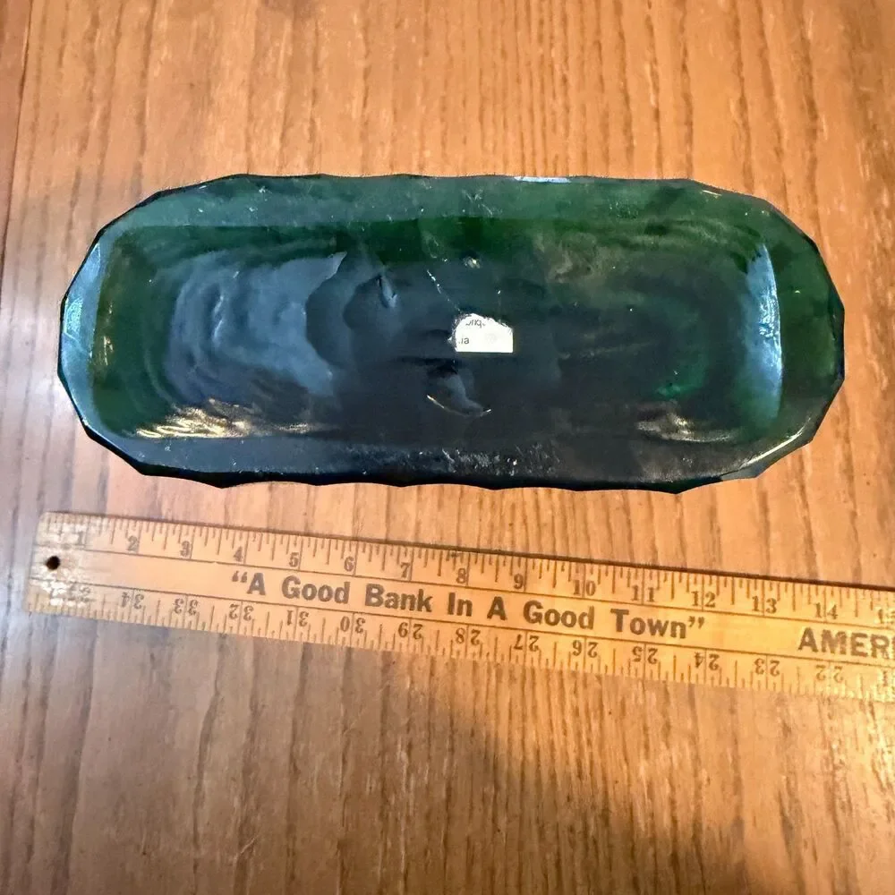 Vintage Emerald Green Art Glass Vase Faceted Ribbed MCM Scandinavian Style